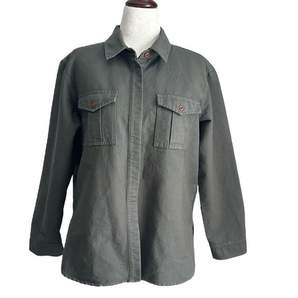 MADEWELL Women’s 100% Cotton Military Cargo Utility Shirt Jacket Green Size L - Picture 1 of 10